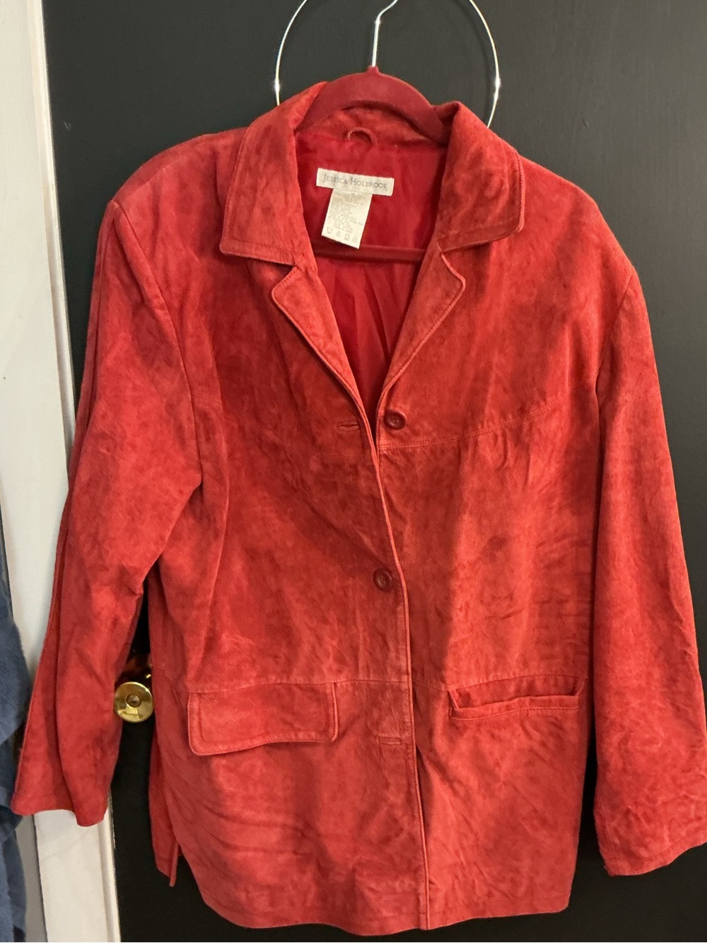Red Suede Button-Front Women's Blazer